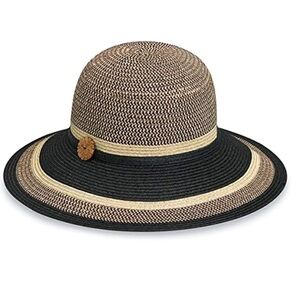 Wallaroo Women's Nola Paper Braid Straw Hat Sun Protection Hat UPF 50+ BLK Tan